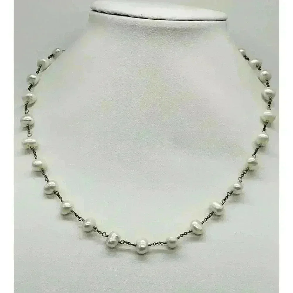 Vintage Necklace Genuine Pearl Natural White Baroque Bride Wedding Freshwater